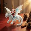 Novelty Festive Wall Decorations 2Pcs Santa Dragon Rider Christmas Ornament, 2D Acrylic Flying Handcrafted Hanging Ornaments Claus Decor, Tree