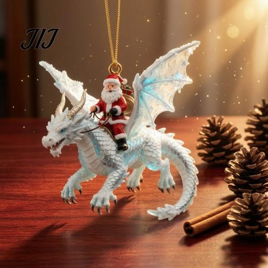Novelty Festive Wall Decorations 2Pcs Santa Dragon Rider Christmas Ornament, 2D Acrylic Flying Handcrafted Hanging Ornaments Claus Decor, Tree