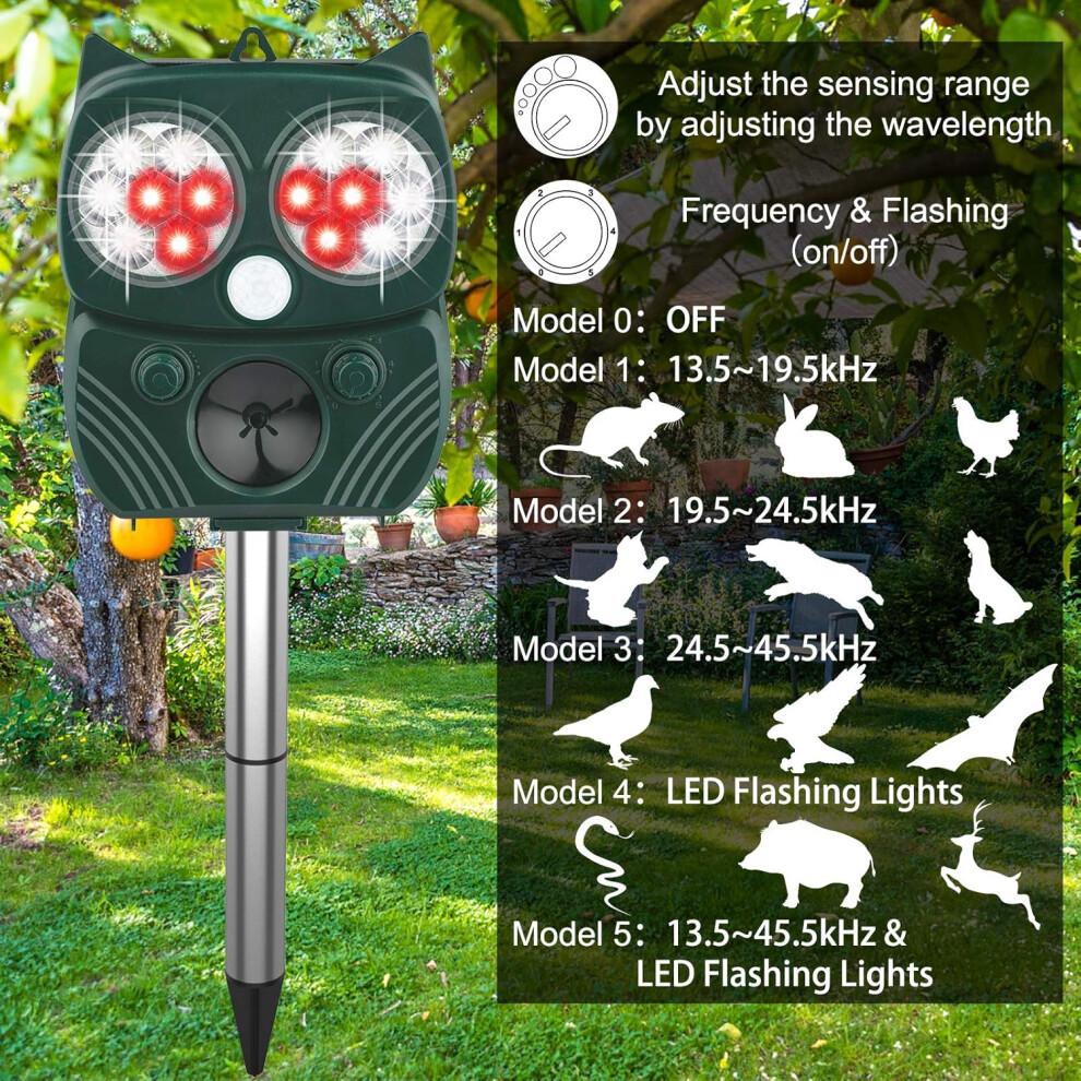 Repellente efficace per animali per esterni, luce LED lampeggiante a 14 lampadine con sistema di rilevamento del movimento, alimentazione