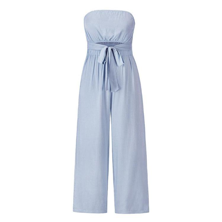 Women Slim Fit Backless Jumpsuit Set Straight Pants Spring Summer Outfit