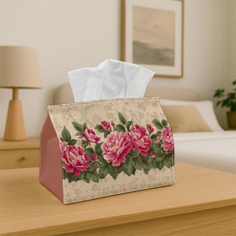1pc Tissue Box Holder Pink and Red Floral Patterned Design - Multifunctional Napkin Dispenser for Home Party Car Decor - Decorative Tissue Paper Organ