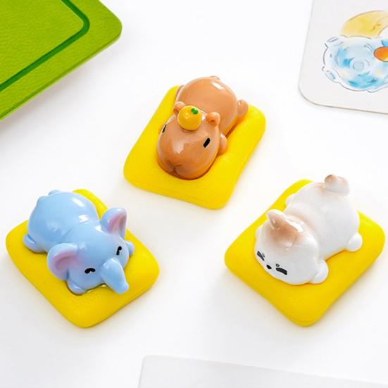 3 Pcs Mini Sleeping Animal on Pad Figurines Cute Miniature Kitten Panda Elephant Capybara Sculpture for DIY Crafts Dollhouse Car Interior Office Desk