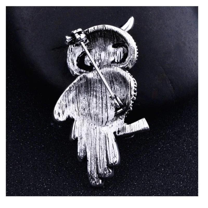 Creative Design Cartoon Owl Couple Broochs for Women Men Charm Full of Crystal Animal Pins Wedding Bride Jewelry Accessory Gift
