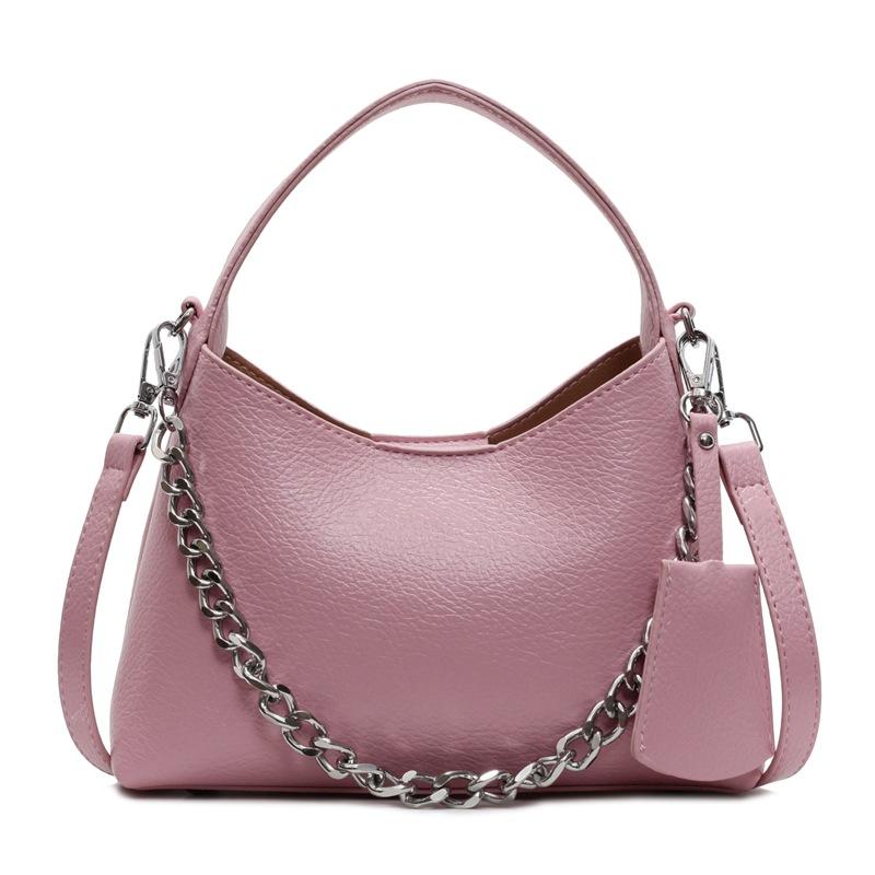 Korean Style Simple Trend Casual Lychee Pattern Texture Chain Portable Bucket Bag Temperament Versatile Commuter Style Messenger Bag