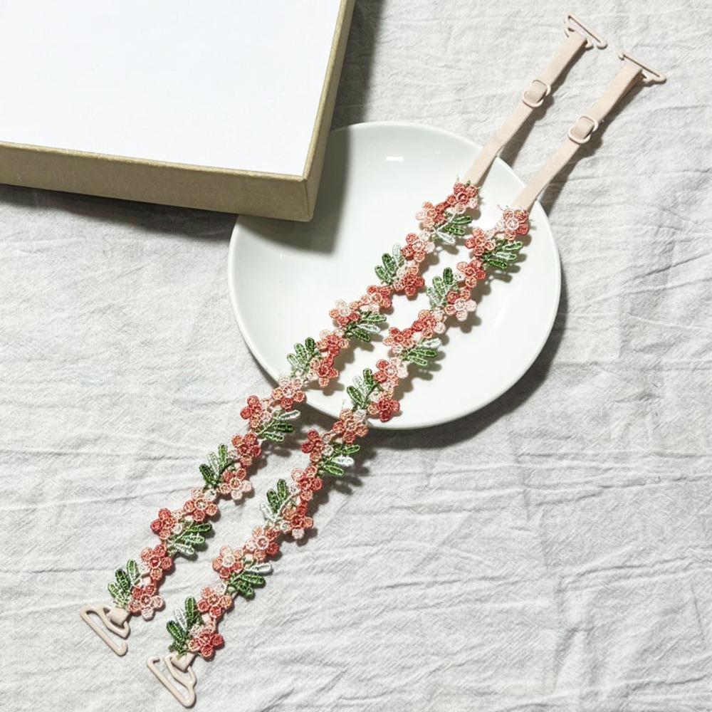 1pair Lace Flower Floral Bra Straps Adjustable Elastic Floral Shoulder Belts with Lace Trim Anti-slip Shoulder Straps Women