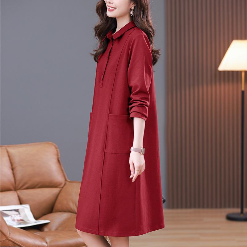 Women's Plus Size Slimming Sweatshirt Dress - Casual Long Sleeve, Age-Reducing for Middle-Aged Moms, Spring & Autumn 2024 Collection