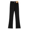 Women's Stretchy Black High-Waisted Split Denim Jeans, Slim Fit, Micro Flare, Petite-Friendly, Floor-Length, Straight-Leg with Good Drape