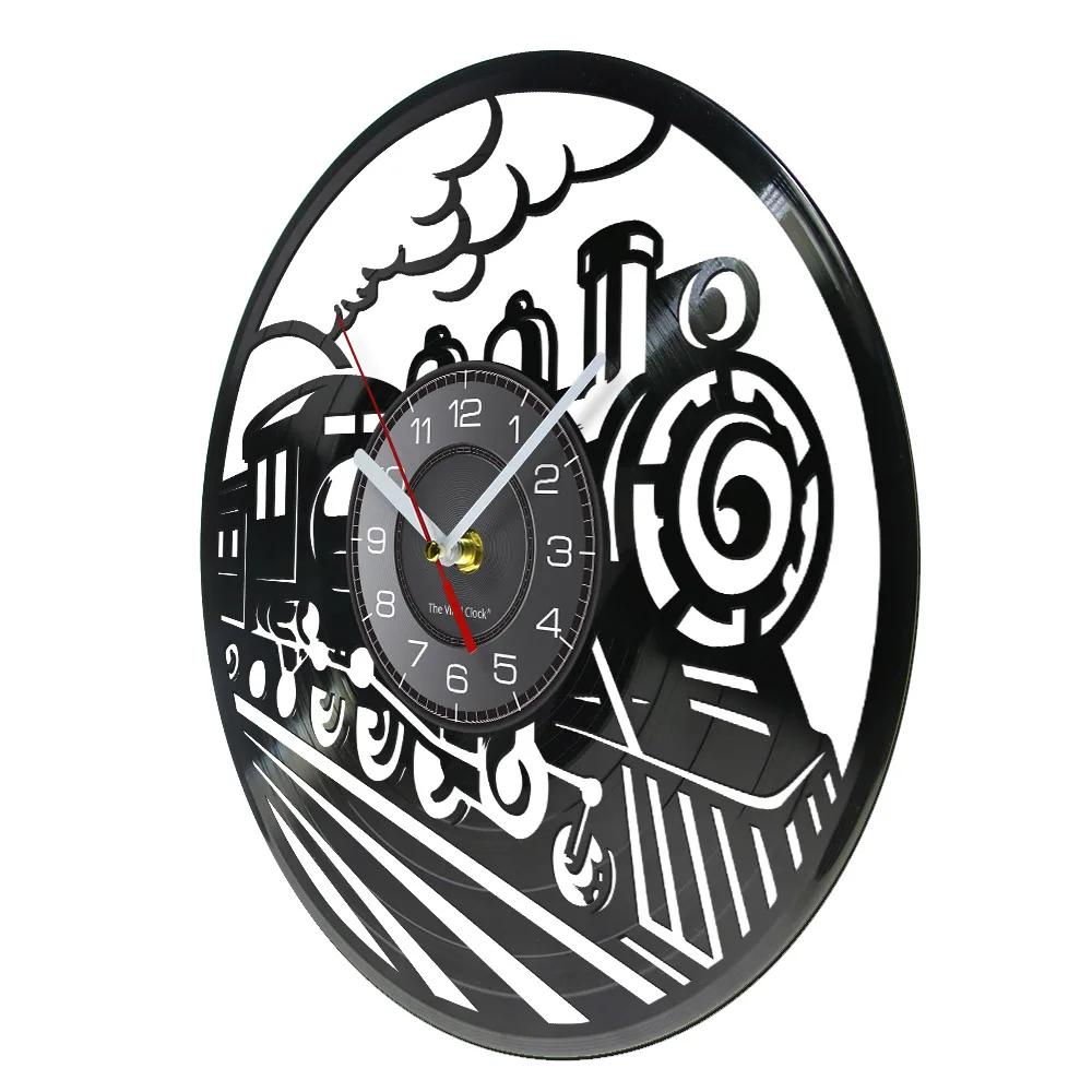 Old Train Railway Engine Vinyl Record Wall Clock Transportation Art Locomotive Home Decor Steam Engine Vintage Crafts Wacth