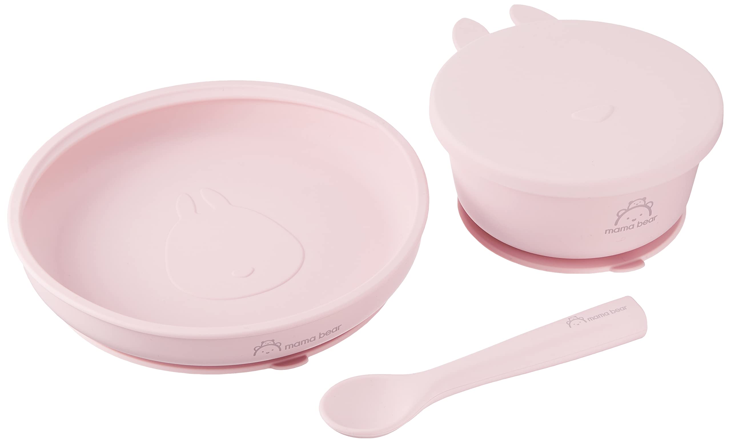 

[Amazon Brand] Mama Bear 3-Piece Silicone Dinnerware Set (Plate, Bowl, Spoon) Pink