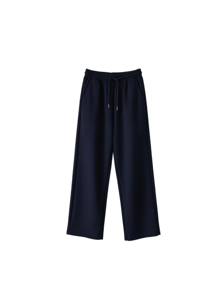 Koreanische High-Waist-Hose mit weitem Bein für Damen - Unifarben, Schlankmachend, Kordelzug, Lockerer Schnitt, Fließendes gerades Bein, Lange Hose