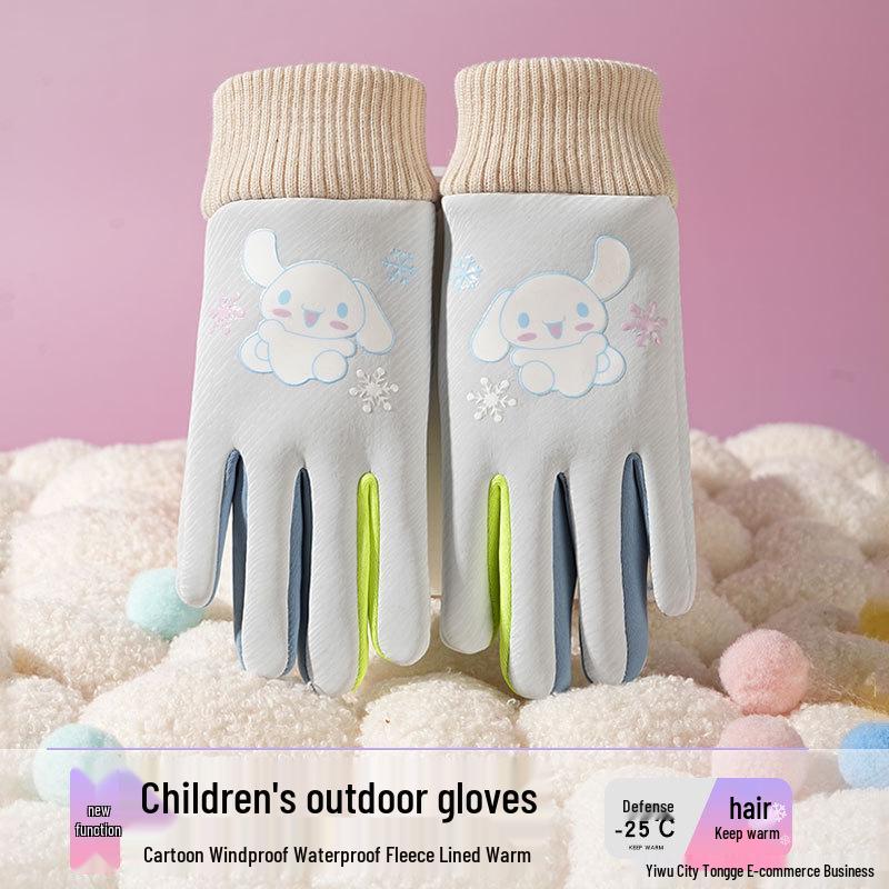 Kids' Winter Gloves: Fleece-Lined, Warm, Non-Slip, Waterproof for Skiing, Cycling, and Playing, with Cute Ribbed Cuffs and Five Finger Design.