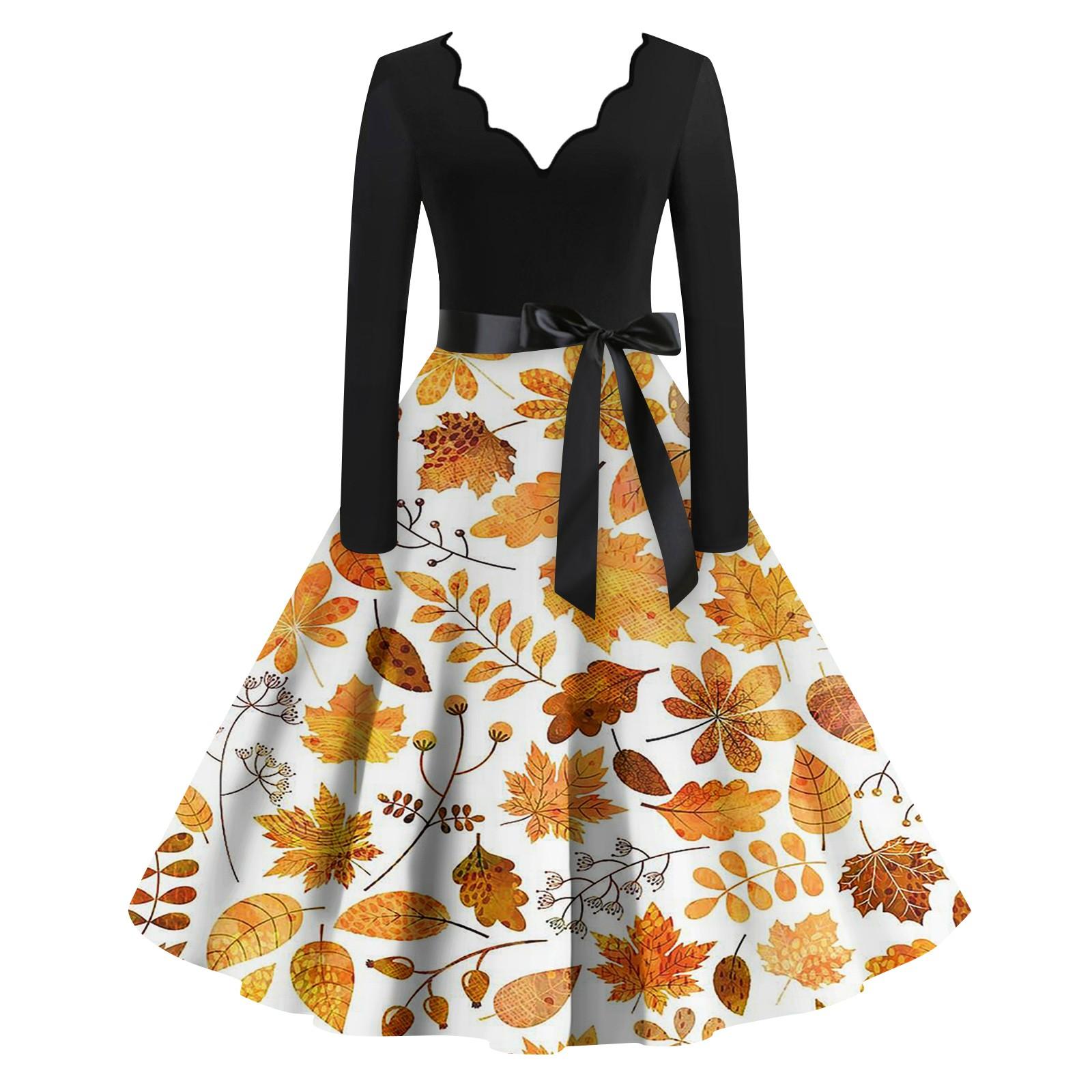 

Женские повседневные модные длинные платья с длинным рукавом в стиле ретро с графическим принтом в винтажном стиле на осень XL жёлтый