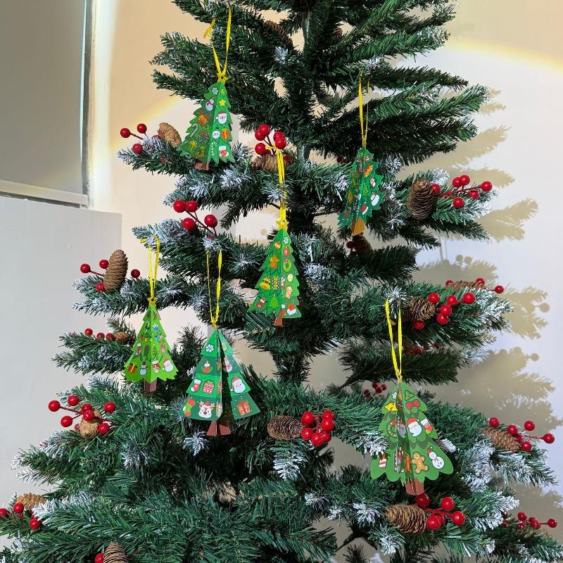 Christmas Tree 3D Cartoon Sticker Diy Craft Kit Hanging Ornaments Greeting Cards Set For Kid Family Holiday Crafting Party Decor