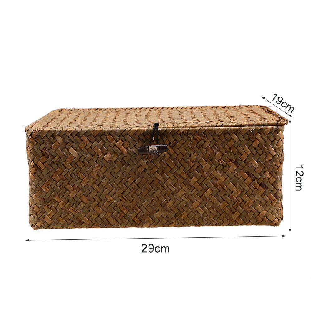 Yellow Seagrass Woven Storage Basket With Lid Desktop Organizer Box For Clothes And Sundries