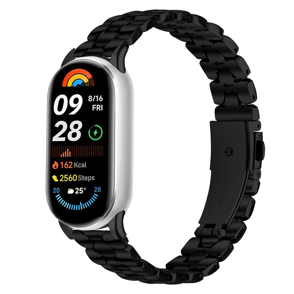 Metal Watch Band for Xiaomi Smart Band 10/9/8 Pearl-Shape Stainless Steel Black Wrist Strap