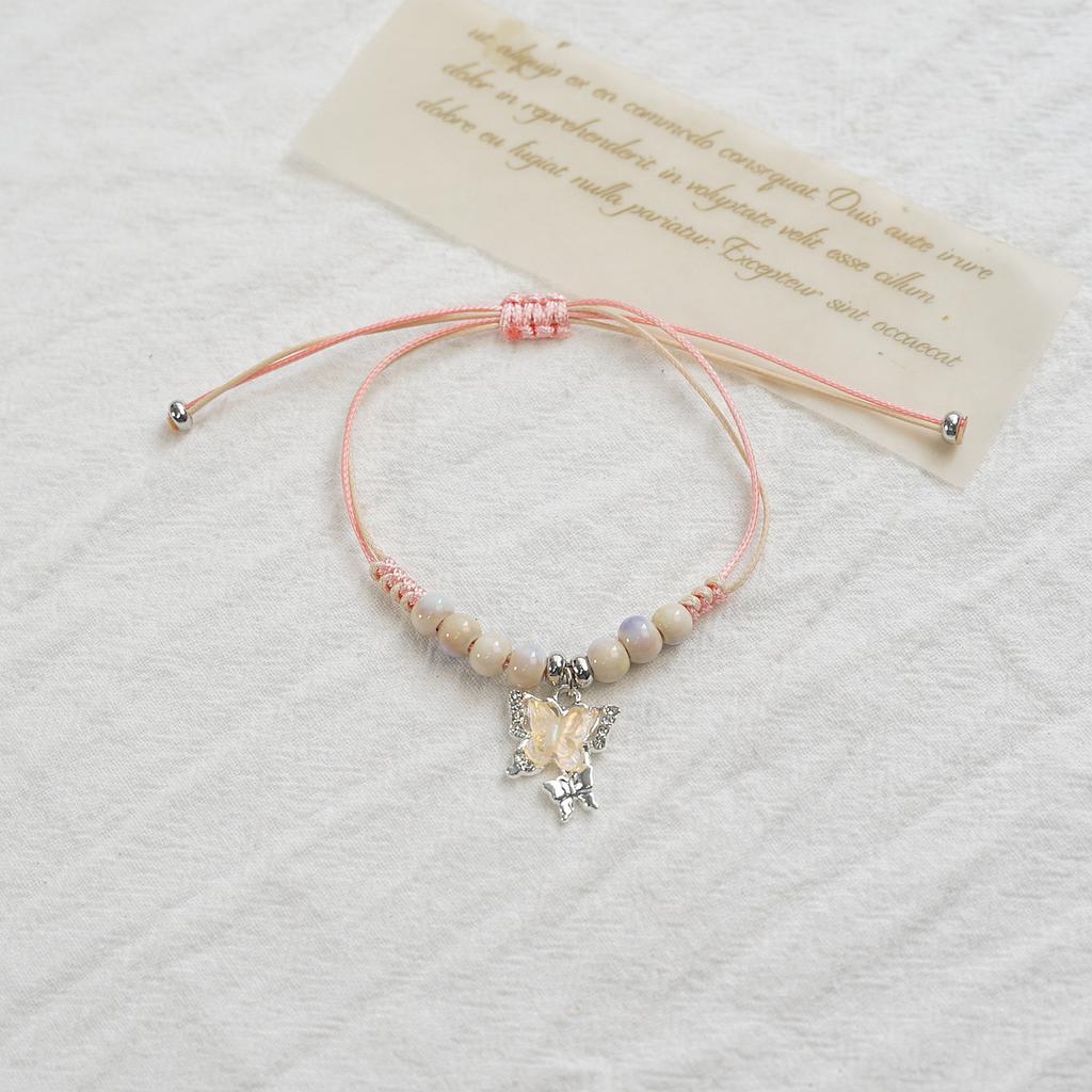 Ceramic beaded ins wind cute butterfly woven bracelet sweet adjustable hand rope girlfriend gift