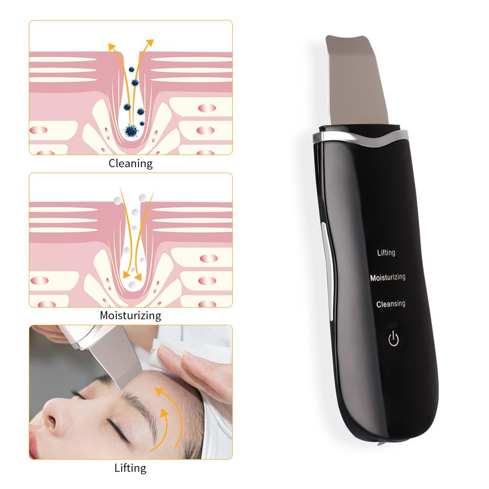 Ultrasound Face Spatula Skin Scrubber High-Frequency Vibration Massager Facial Lifting Blackhead Removal Deep Peeling Cleaner