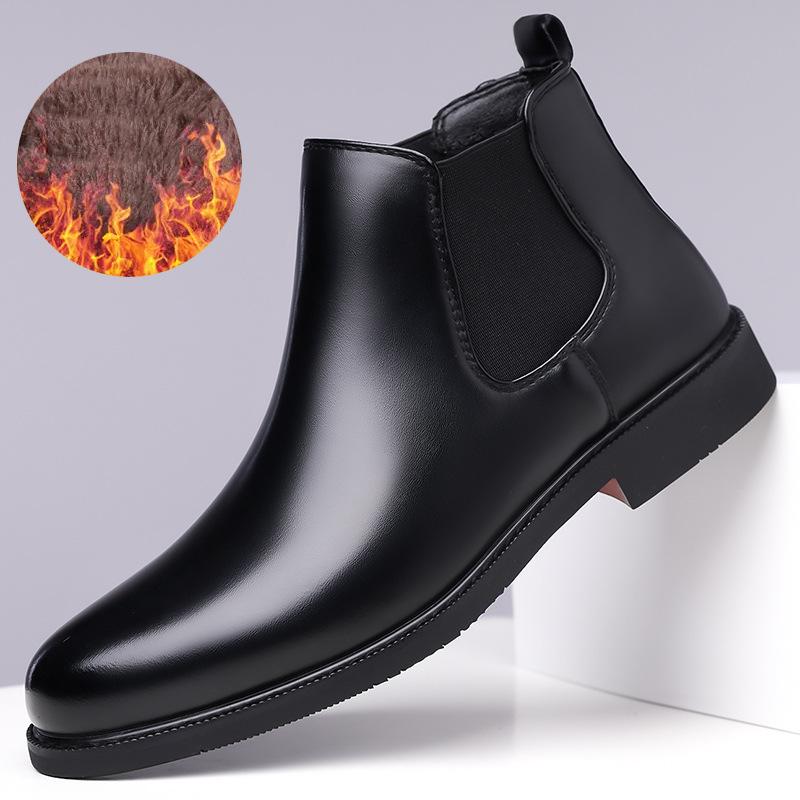 New Chelsea Boots for Men Black Sole PU Ankle Business Round Toe Slip-On Men Boots Size 38-48 Men Shoes Casual Slip-On Man Boots