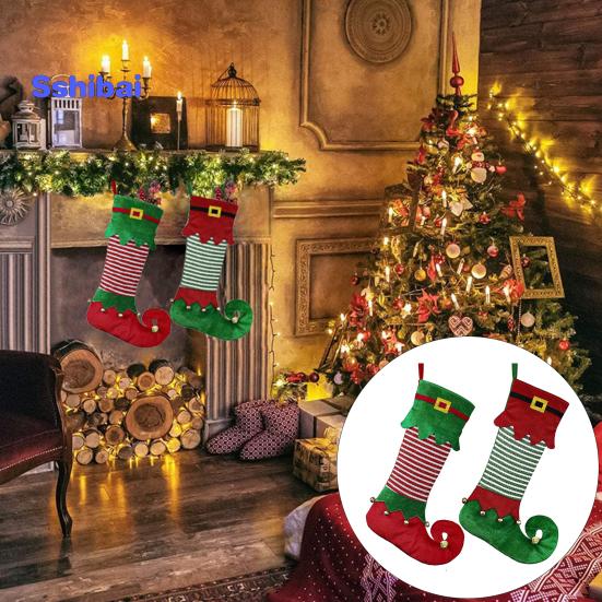 Christmas Elf Stocking Large Capacity Adorable Reusable Holiday Decoration Xmas Tree Kids Gift Candy Bag Hanging Sock Pendant Party Supplies