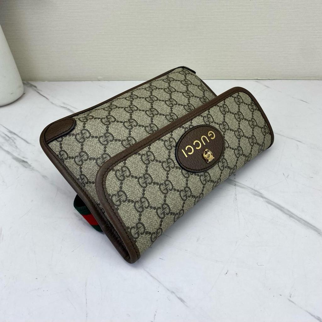 [Pre-Owned] Neo Vintage Series Gold Foil Logo Monogram Tiger Head Decorative Striped Shoulder Strap Canvas And Leather Messenger B - Excellent #7MEK5G