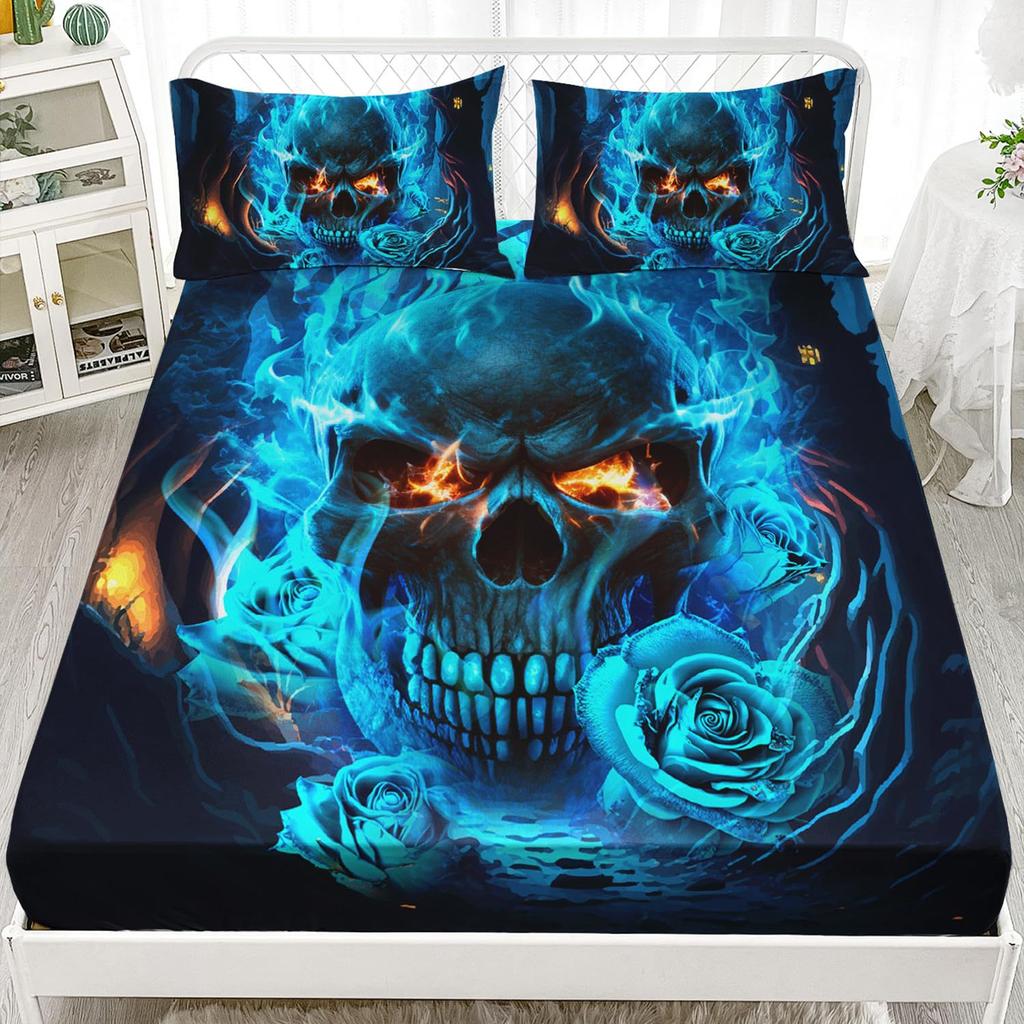 Halloween Skull Personality Pattern Sheet Three-Piece Digital Printing Bedding Set Children Adult