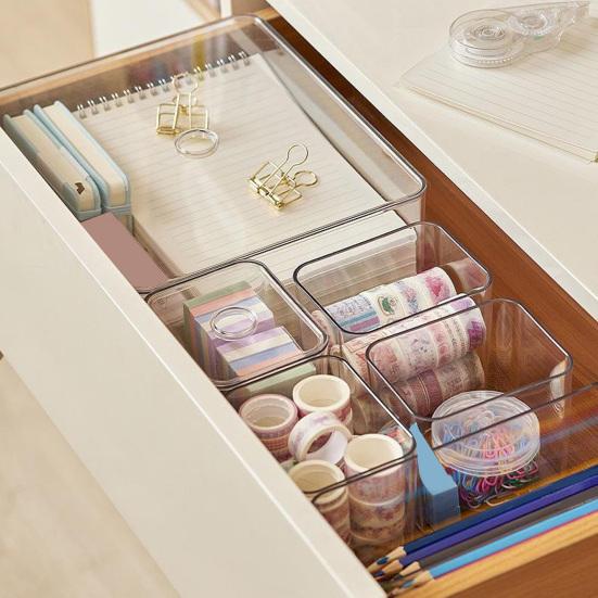 Desktop Storage Box Set Clear Drawer Organizer Stackable Anti-Slip Containers Multi-Size Organizers Set for Makeup Bathroom Kitchen
