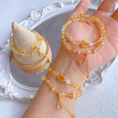 [Golden Gourd] Natural Ice Transparent Yellow Tower Crystal Double Ring Bracelet Lucky Crystal Douyin Popular Jewelry Bracelet Wholesale