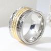 Vintage Hand Carved Wide Women's Ring Creativity Two Color Metal Geometry Daily Wear Party Jewelry Anniversary Gift