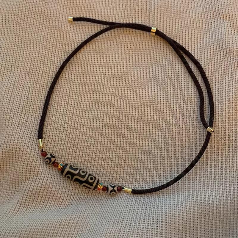 [BCletty] Necklace with Dzi Bead and Agate, Black, for Warding Off Evil, Unisex, Natural Stone, Power Stone Bracelet, for Wish Fulfillment,