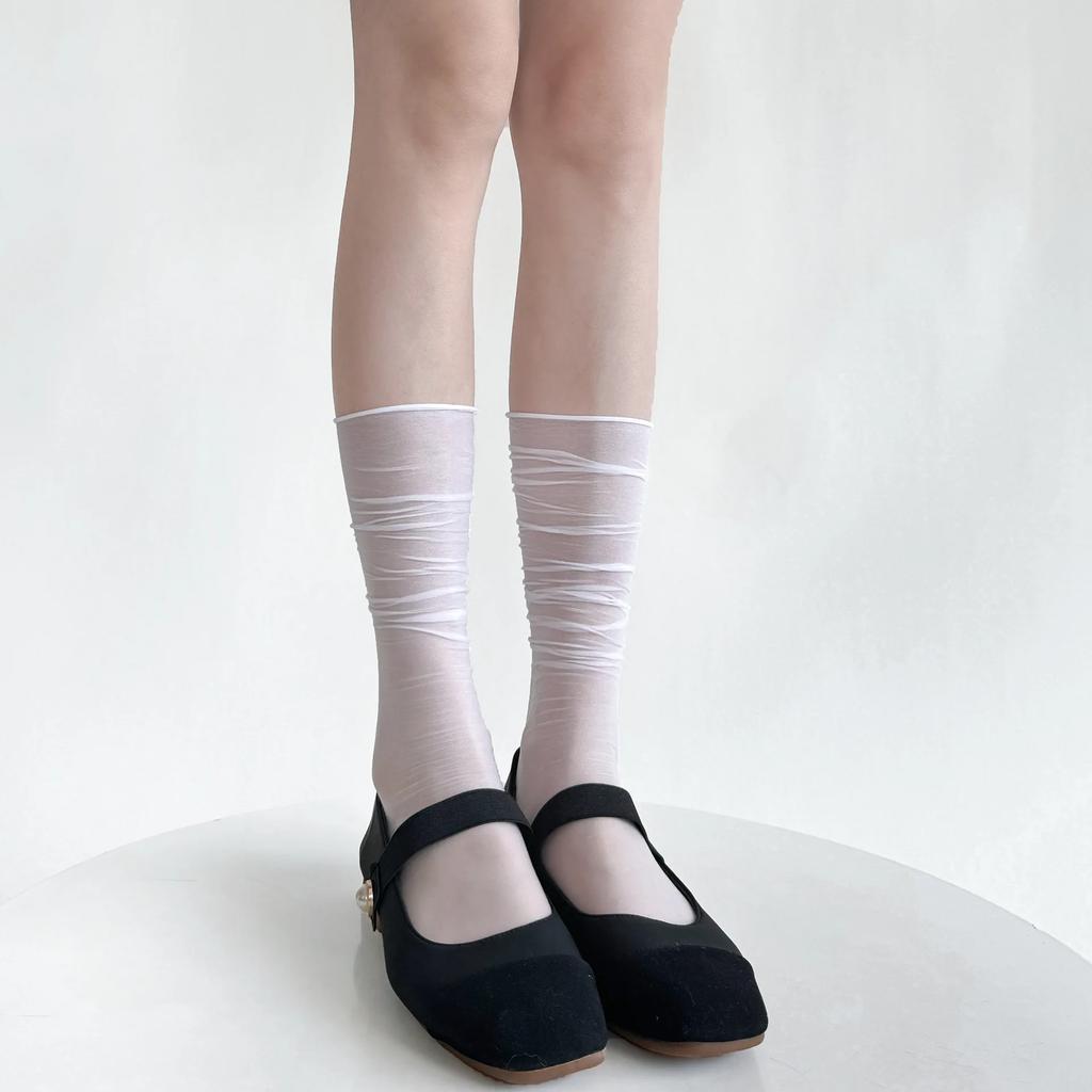 Women Socks Summer Ultra-thin Transparent Nylon Long Socks Women Casual Thin Breathable Solid Color Black White Skin Gray Socks