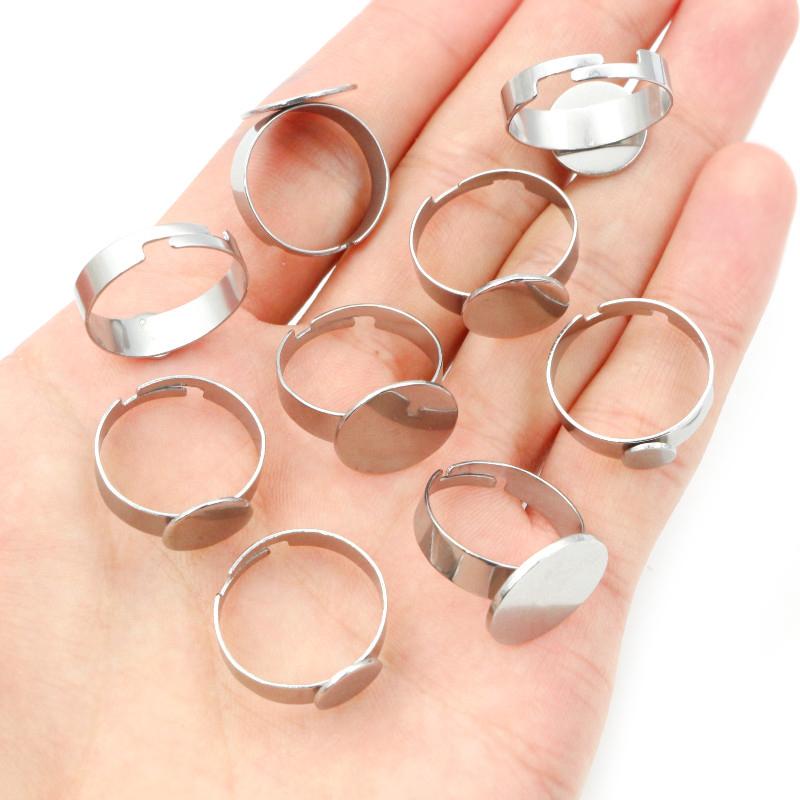 10pcs 6/8/10/12/14/15mm 304 Stainless Steel Gold Plated Adjustable Ring Settings Blank Base,Fit 8-15mm Glass Cabochons DIY