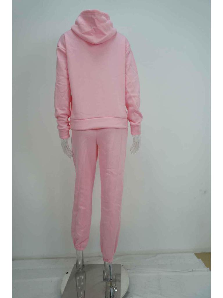 2026 Spring Women's European & American Solid Color Hoodie Sweatshirt & Long Pants Casual Streetwear Two-piece Set