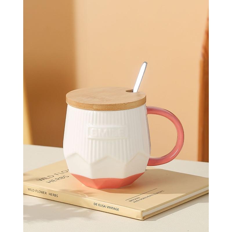 Creative and Simple English Ceramic Cups with LIDS Couple Mugs  High Appearance Level Coffee Cups  Fresh and Clean Water Cups  Milk Cups