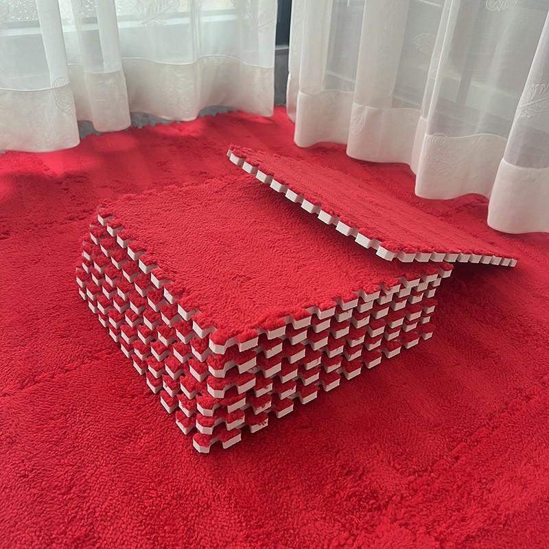 

10PCS Bedside Carpet Bedroom Full Room Plush Splicing Foam Floor Mats Can Be Cut Tatami Mats 30*30*0.6CM One Size червоний