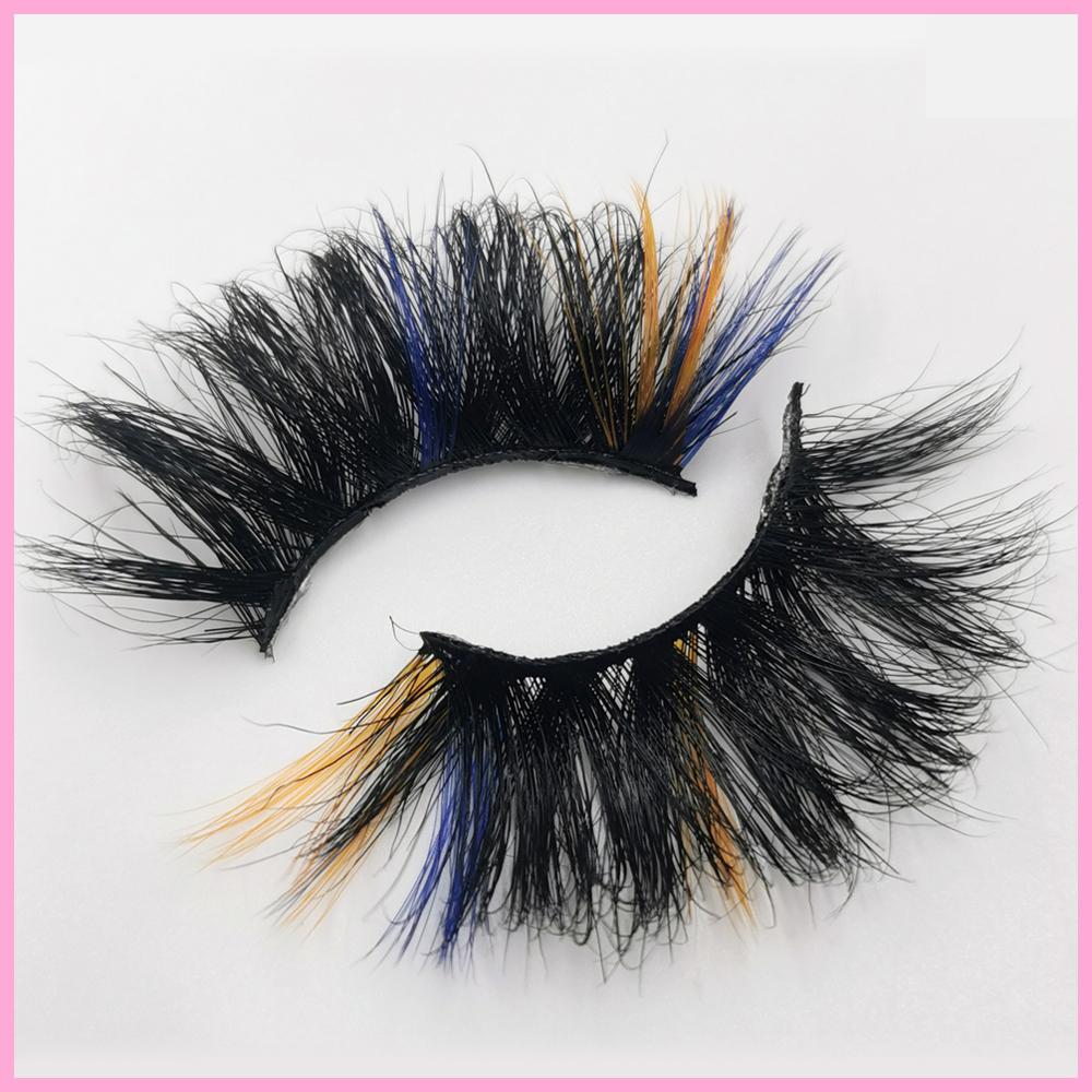 1 Pair Fluffy 25MM Mink Eyelashes Colored Lashes Bulk Wholesale Pink White Red Blue 5D Mink Lashes Supplies Makeup Tools