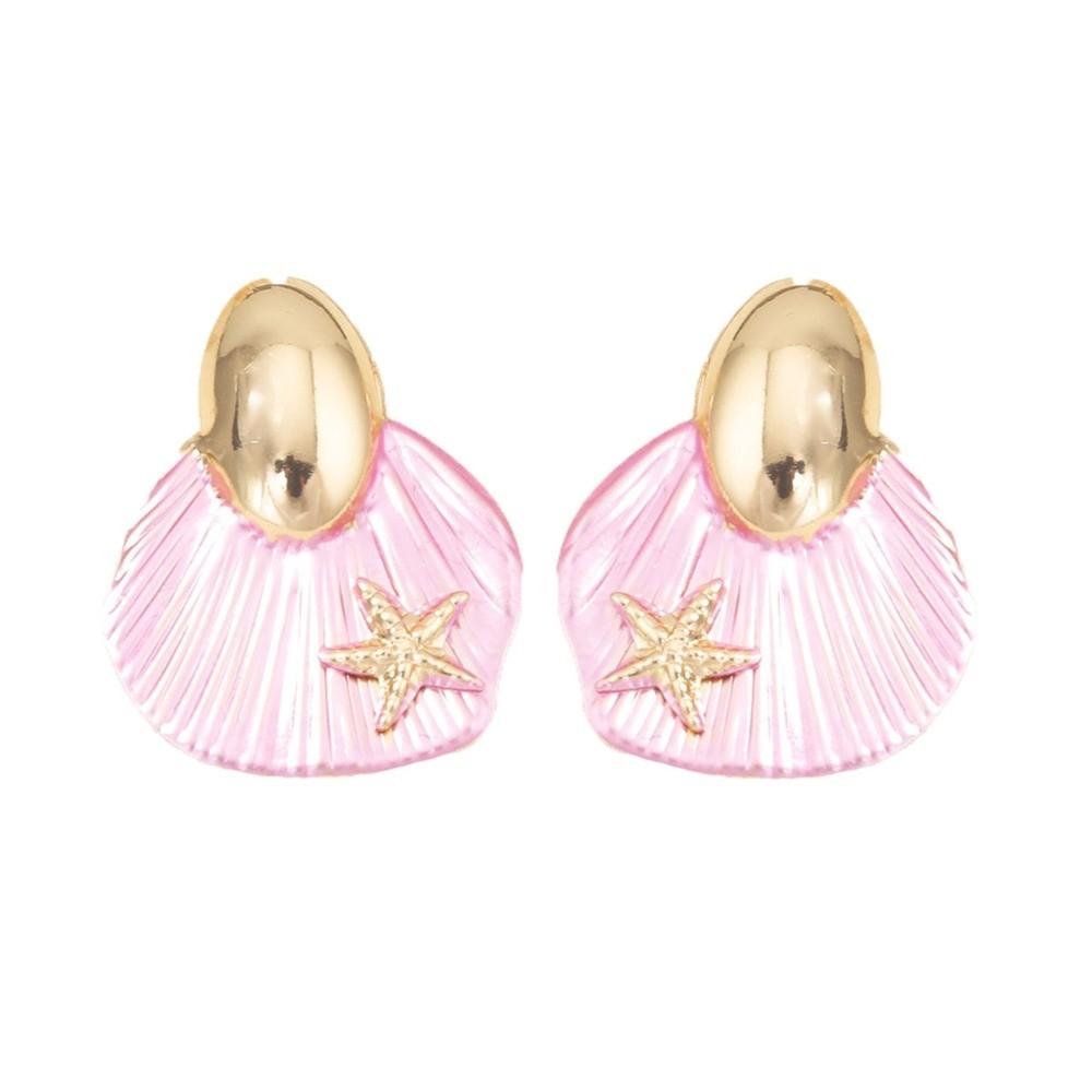 

Stainless Steel Shell Earrings Studs Chic Starfish Earrings Elegant Ocean Style Ear Studs Holiday Style 3 Pink