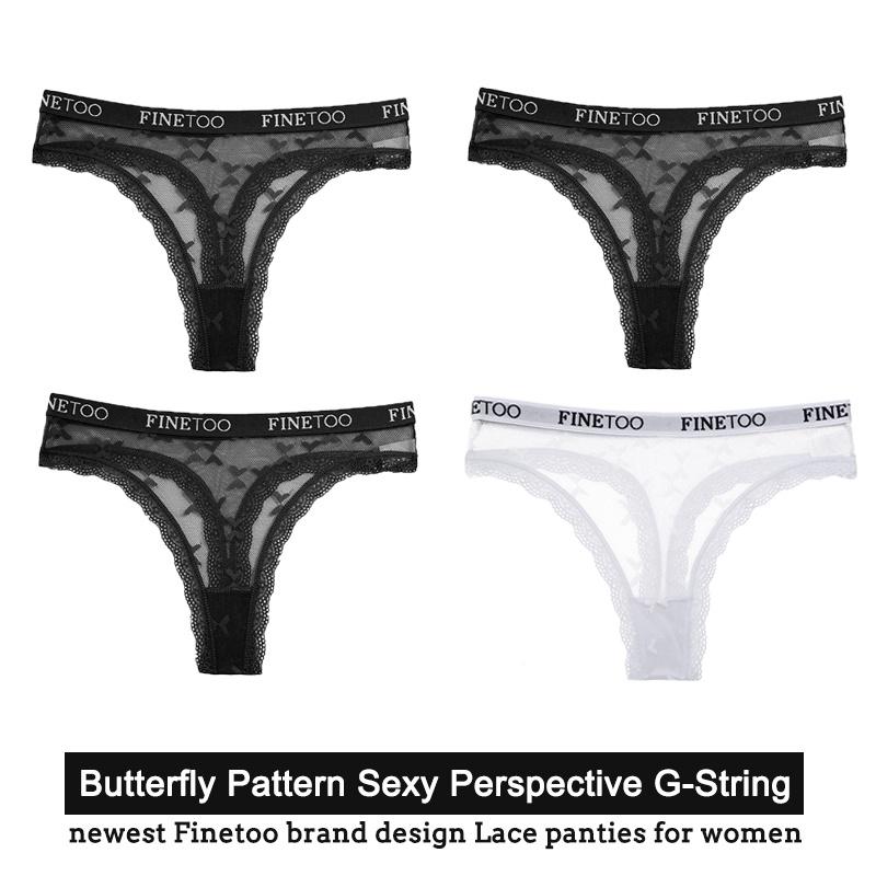 FINETOO 4 ცალი/კომპლექტი სექსუალური მაქმანებიანი ქალის ტრუსები G-String საცვლების ინტიმური თეთრეული ქალის ტრუსი პეპელა ყვავილოვანი ტრუსებისთვის