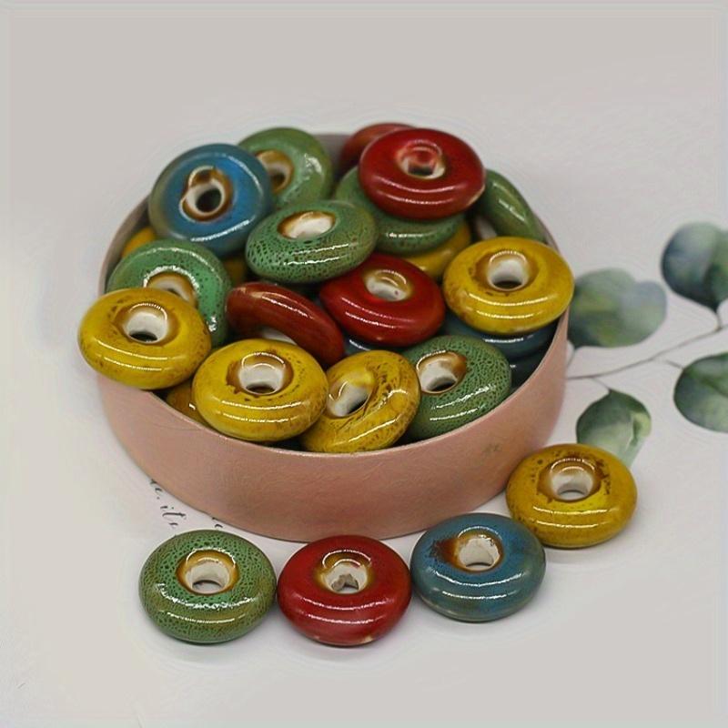 10Pz Perline in ceramica sagomate pezzo piatto rotondo cerchio collana ciondolo fai da te fiore smalto bottone della pace perle di porcellana sfuse