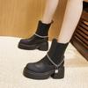 Ботинки Мартин на толстой подошве женские 2025 осень и зима новые цепочка средняя голень короткие ботинки Челси женские ботинки черные ботинки-чулки женские