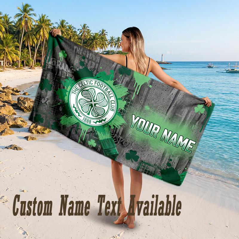 Celtic FC Design Beach Towel Custom Text Large Towel for Beach Vacation
