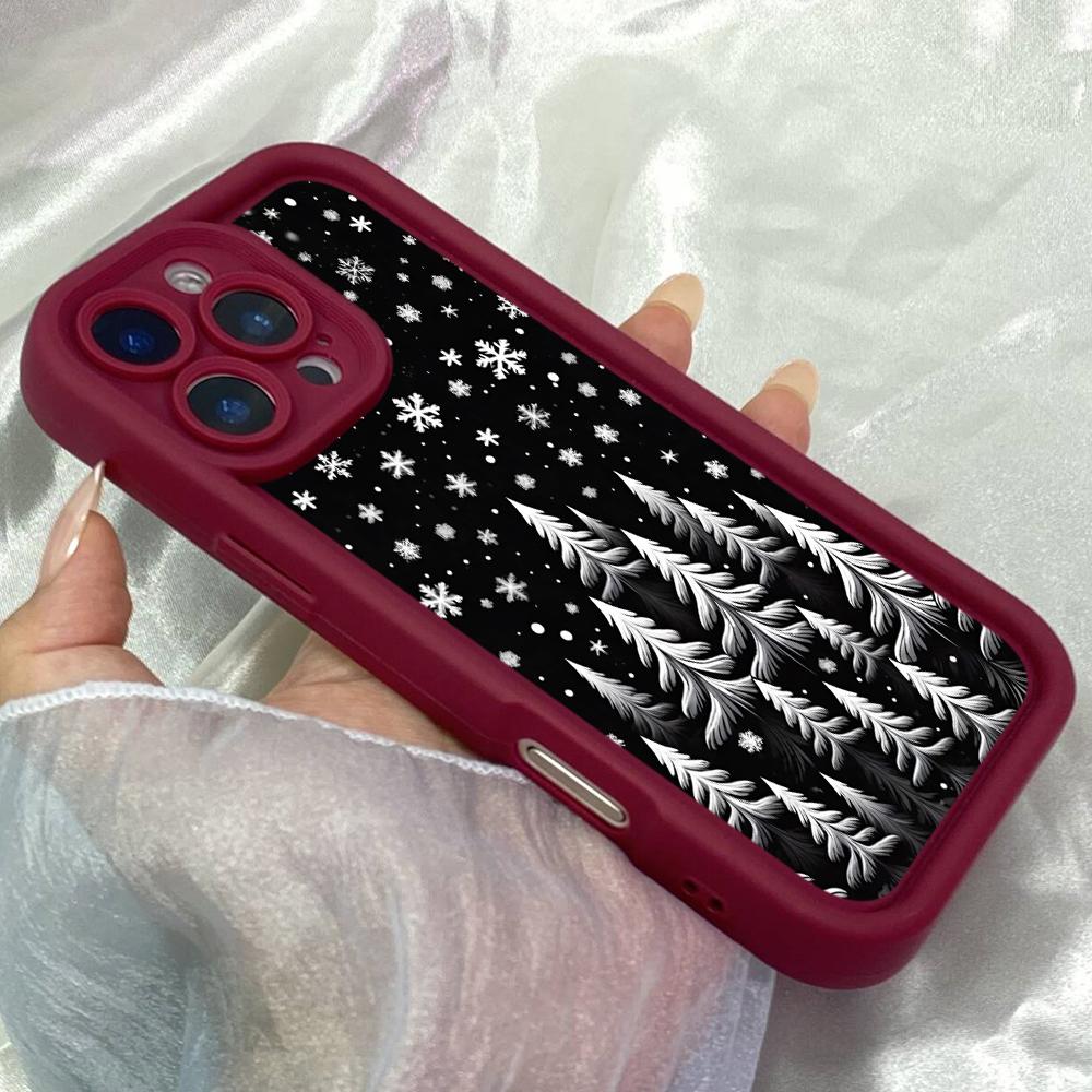 JT94 Black White Snowflakes Christmas Tree for iPhone 17 16 15 Pro Max Samsung S26 S25 S24 Ultra A17 A16 A07 A56  Xiaomi 15T Redmi 15c Soft TPU Case