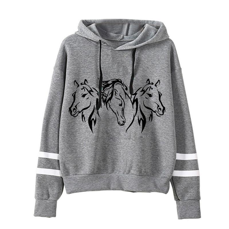 New Men'S Women'S Winter Autumn Fashion Hooded Horse Head Casual Long Sleeve Hoody Hoodies Sweatshirts Loose Pullover