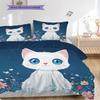 Weißes Katzenmuster Bettwäsche Steppdecke Set Deckenbezug Kissenbezug Heimdekoration Geburtstagsgeschenk (1 Bettbezug + 2 Kissenbezüge, ohne Füllung)