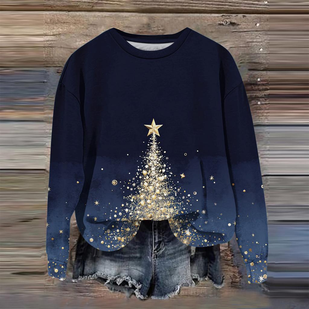 Women's Fashion Printed Long Sleeve Loose Round Neck Sweatshirt Top Fall