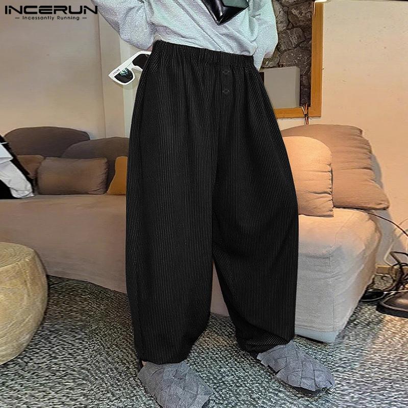 INCERUN Men Elastic Waist Striped Print Casual Loose Harem Pants Trousers with Pocket