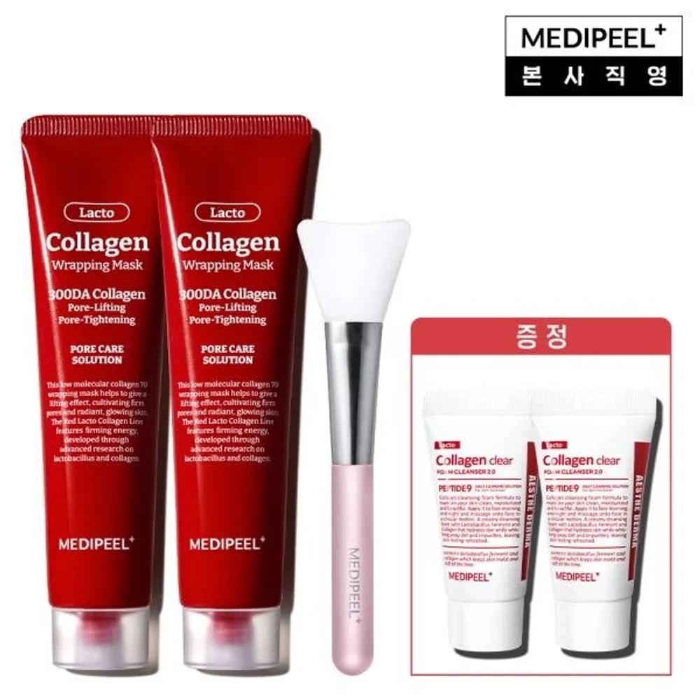 

[Medipeel] Red Collagen Wrapping Mask 70ml*2 + Red Lacto Collagen Pore Cleansing Foam 15ml *2 + Silicone Brush