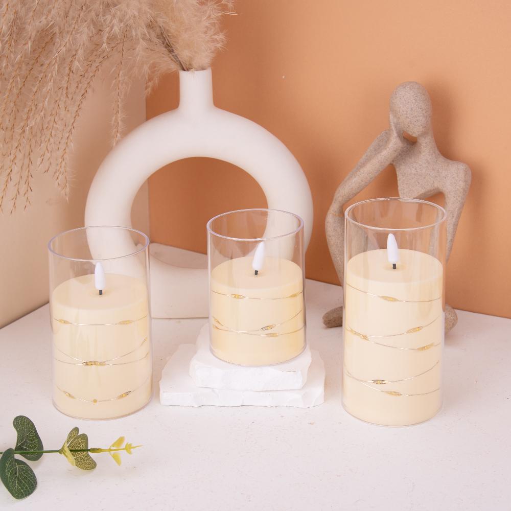 Glass-Covered LED Flameless Candles with Fairy Lights