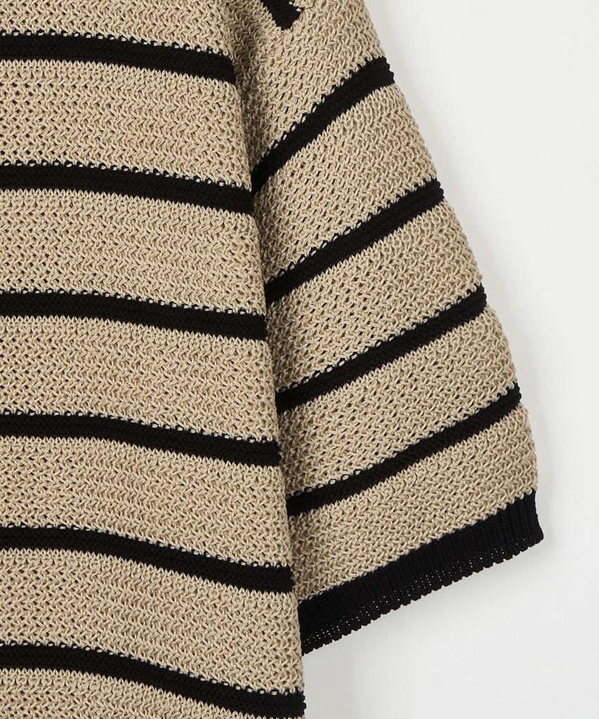 NODU Henley Neck Striped Short Sleeve Knit [3 Colors]