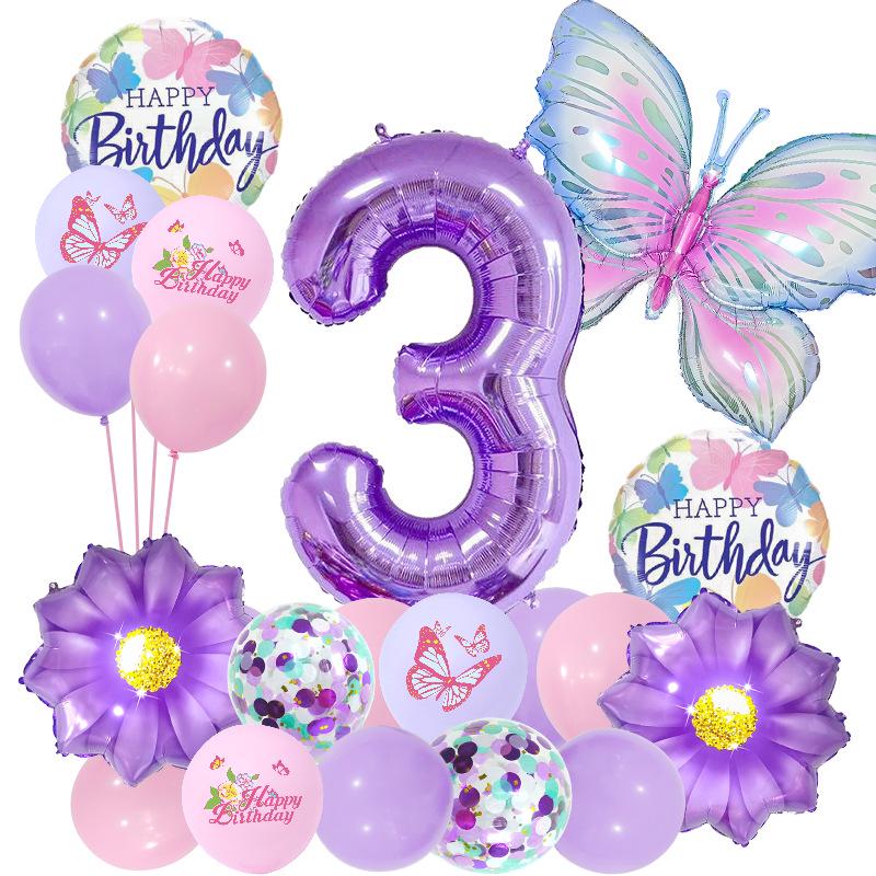 Purple Butterfly Flower Balloon Set for Girl's First Birthday Party Decor