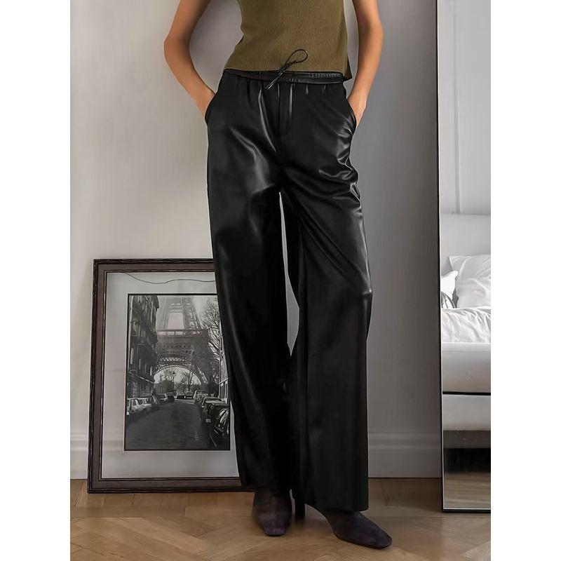 

Fashion Fall Winter Fashion Casual Fleece-lined Matte PU Leather Pants High Waisted PU Leather Pants Black L